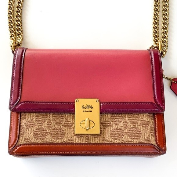 Coach Hutton Shoulder Bag In Colorblock Signature Canvas Brass/Tan Rouge Multi - Picture 4 of 12